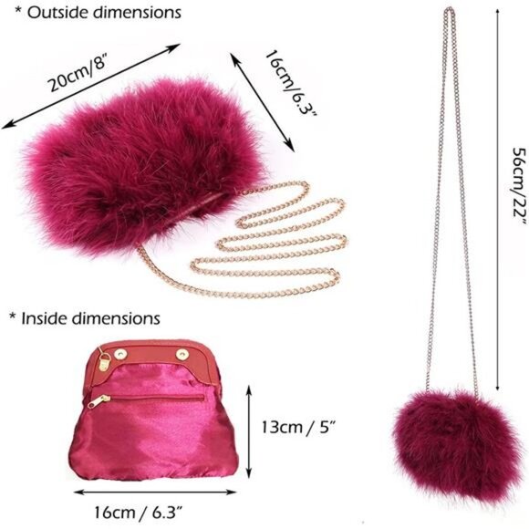 Women Marabou Feather Clutch Bag Evening Handbag with Detachable Chain Strap - Picture 5 of 7